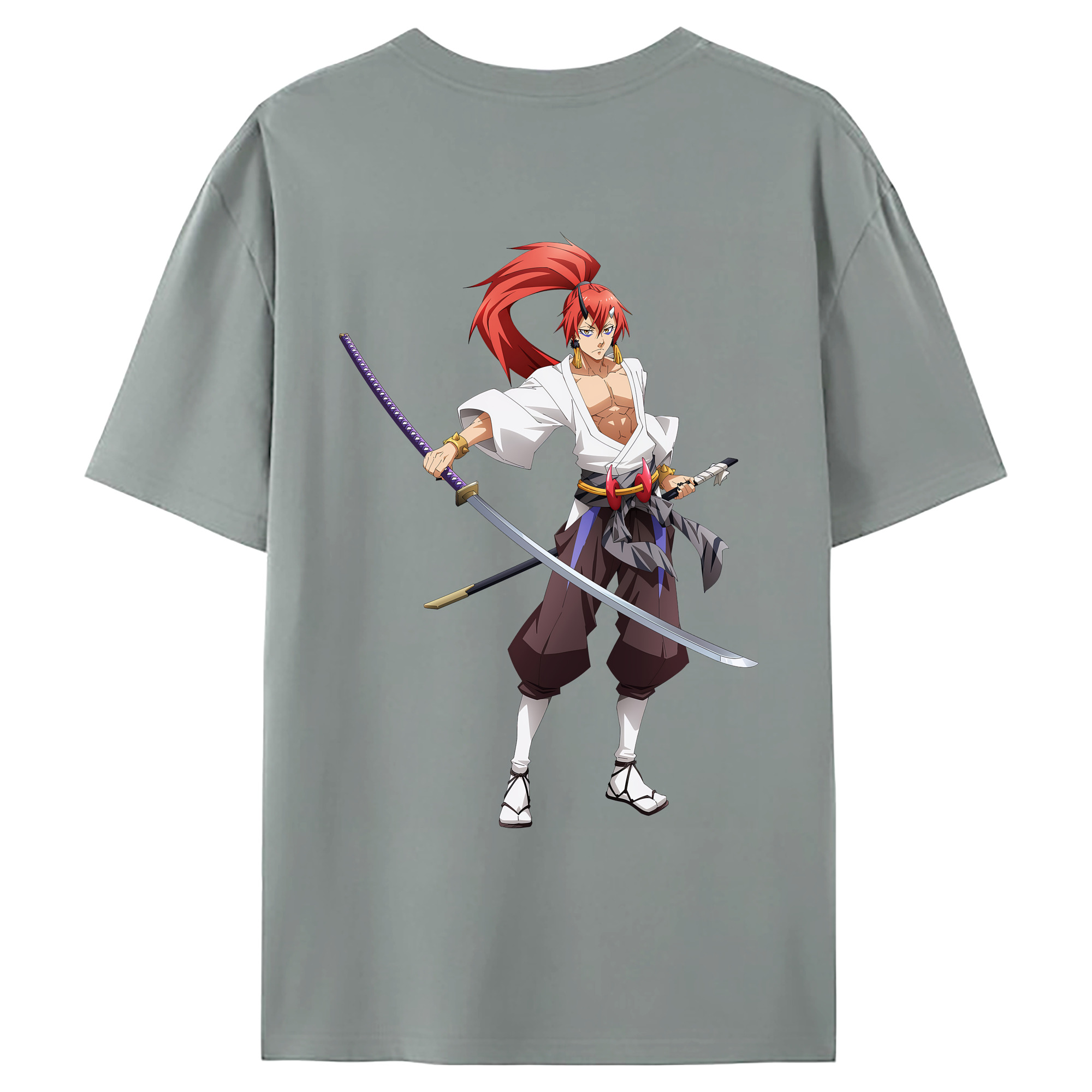 （画像用） 転スラ Regarding Reincarnated to Slime 綿100％ メンズ半袖Tシャツ（バックプリント） 通気性